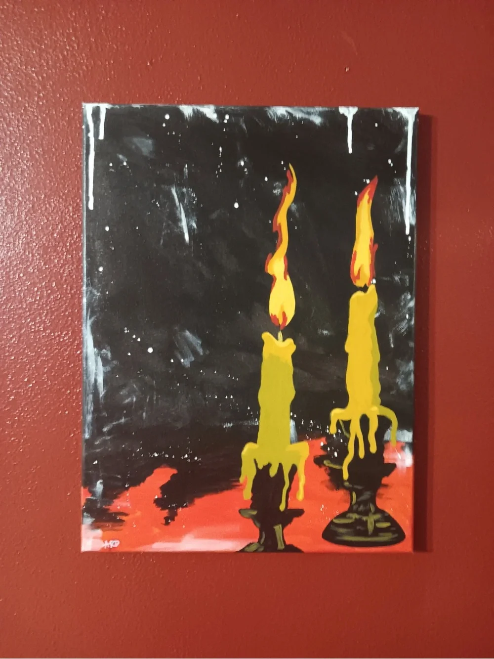 Original Candle Painting - Yellow Candles on Black Background